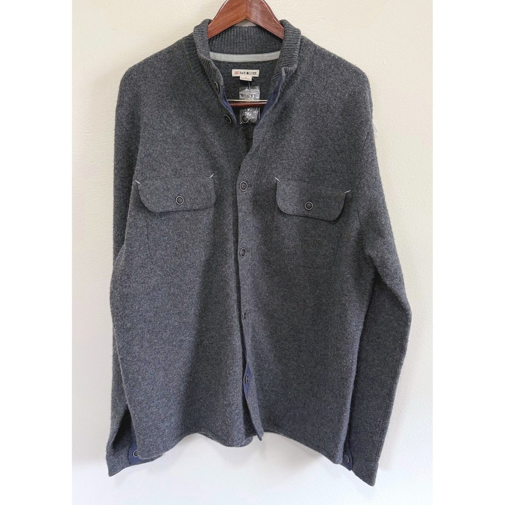 32 Bar Blues Men's 100% Merino Wool Shacket Charcoal Gray Button Front Sz XL NWT